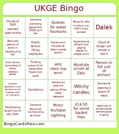 UKGE Bingo Card