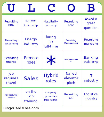 UL COB Career Fair Bingo Card