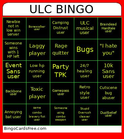 ULC BINGO Cards Free Pdf Printable Game, Title: ULC BINGO