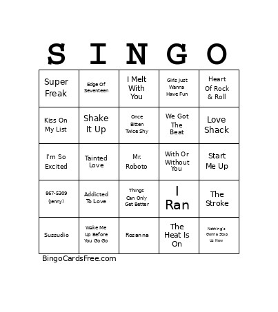 Ultimate 80s V01 Bingo Card
