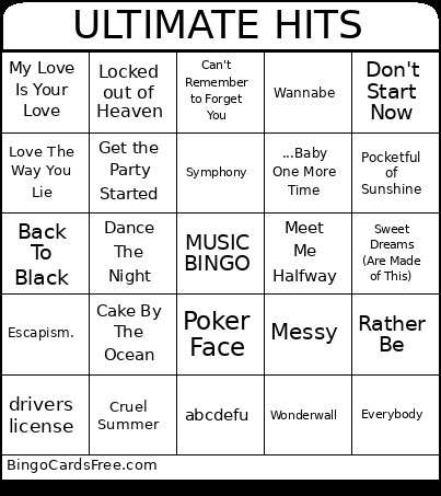 ULTIMATE HITS Bingo Card