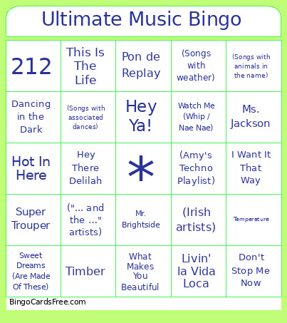 Ultimate Music Bingo Card