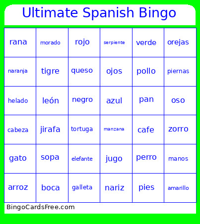 Ultimate Spanish Bingo Card