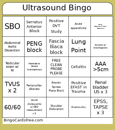 Ultrasound Bingo Card