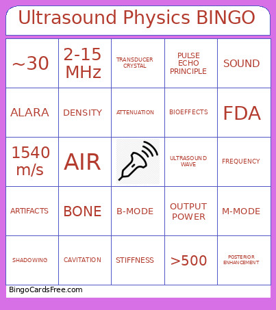 Ultrasound Physics Bingo Card