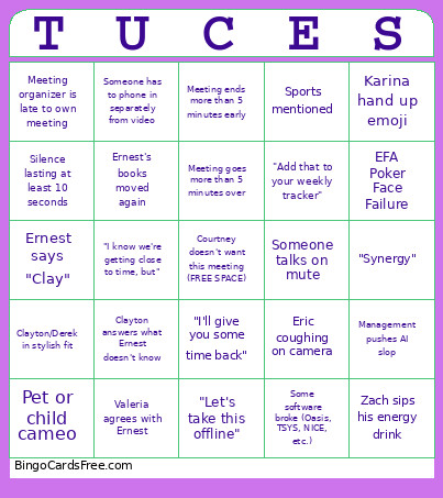 UMB Meetings Bingo Card