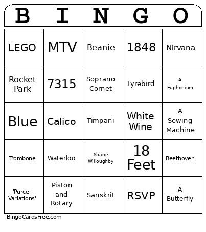 UMB Trivia Bingo Card