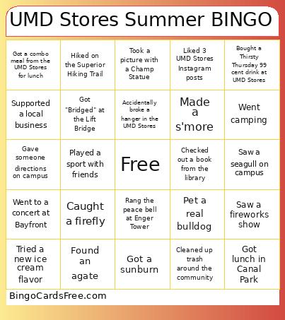 UMD Stores Summer Bingo