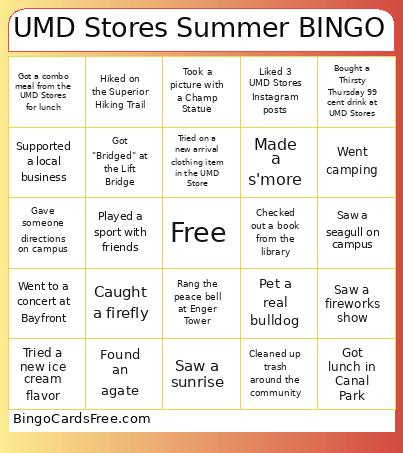UMD Stores Summer Bingo Card