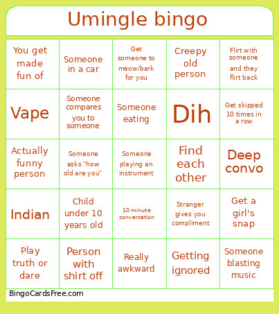 Umingle Bingo Card