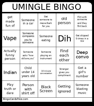 UMINGLE Bingo Card