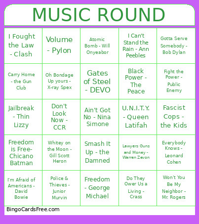 Unchained Bingo Card