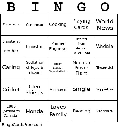 Uncle Bingo Card