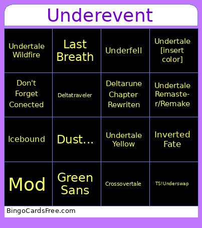 Underevent Bingo Cards Free Pdf Printable Game, Title: Underevent