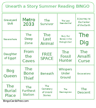 Unearth A Story Summer Reading Bingo Card