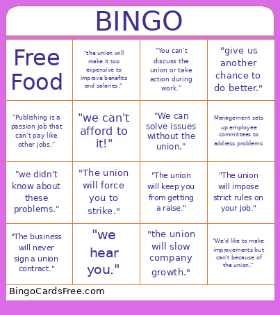 Union Busting Bingo Card