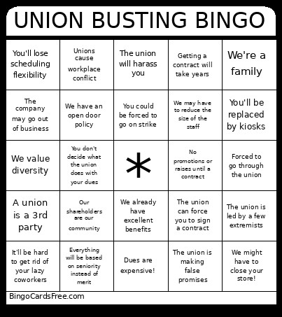 UNION BUSTING Bingo Card