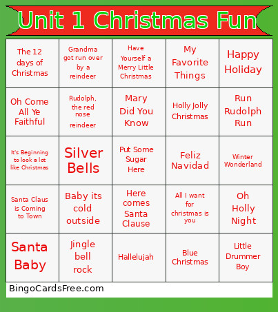 Unit 1 Christmas Fun Bingo Card