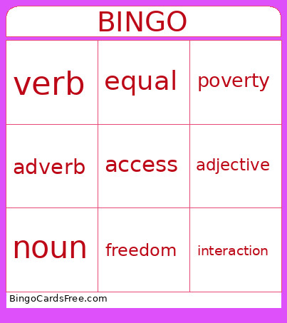 Unit 1 Vocab Bingo Card