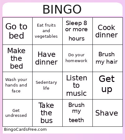 Unit 2 7th Grade - Daily Routines Bingo Card