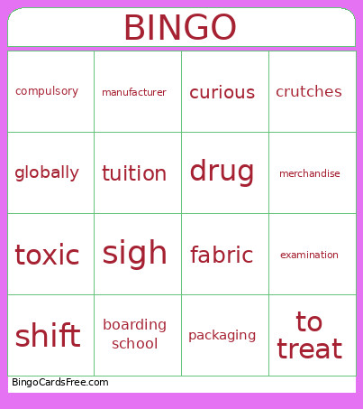 Unit 2 Bingo Card