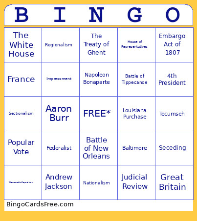 Unit 2 Test Review Bingo Card