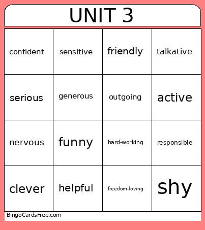UNIT 3 Bingo Card