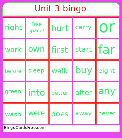 Unit 3 Bingo Card