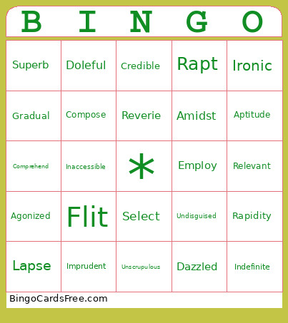 Unit 3 Vocab Bingo Card