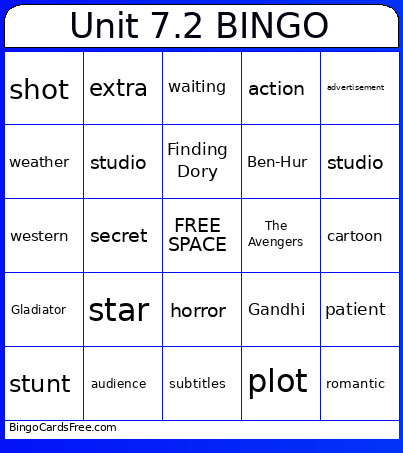 Unit 7.2 Bingo Card