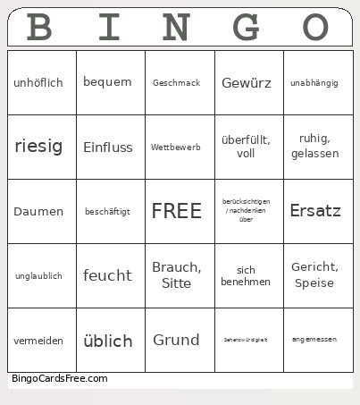Unit 7 Bingo Card