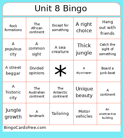 Unit 8 Bingo Card