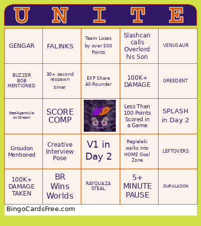 UNITE World Championship Bingo Card