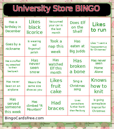 University Store Bingo Card