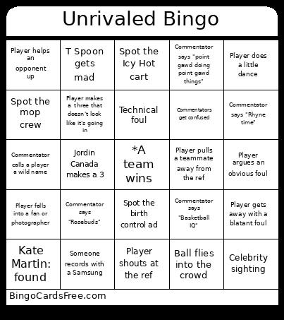 Unrivaled Finals Bingo