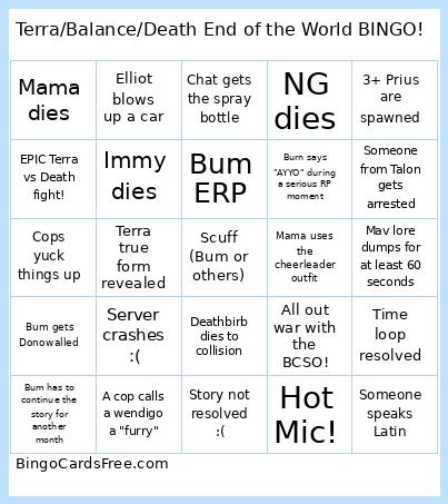 Unscripted - Burn wendigo end of the world event  Bingo