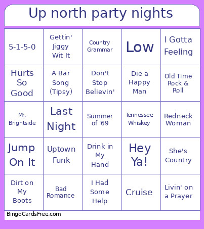 Up North Party Nights Bingo Card