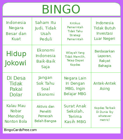 Upcoming Bingo Card