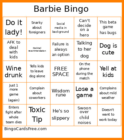 Updated Barbie 12/4/2025 Bingo Card