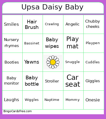 Upsa Daisy Baby Shower Game Bingo Card