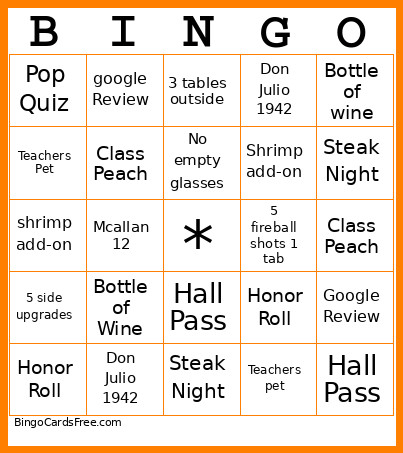 Upsell Bingo Card