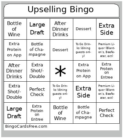 Upselling Bingo For Servers
