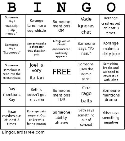 UR DEV TEAM STAGE Bingo Card