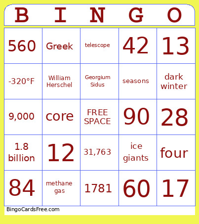 Uranus Bingo Card