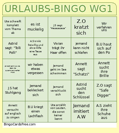 URLAUBS- WG1 Bingo Card