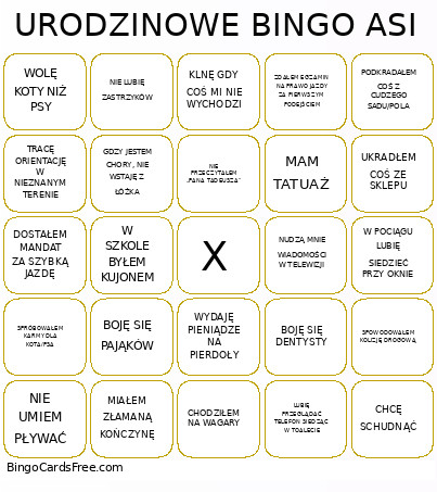 URODZINOWE ASI Bingo Card