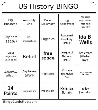 US History Bingo Card