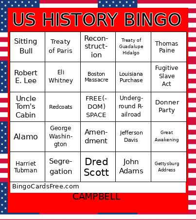 US HISTORY BINGO