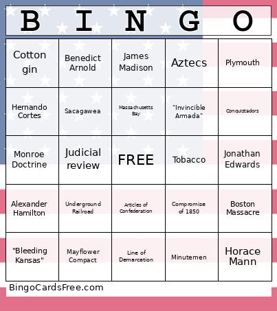 US History Review Bingo Card
