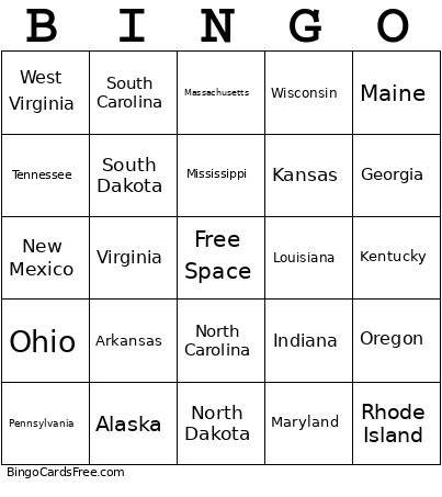 US State Bingo Card